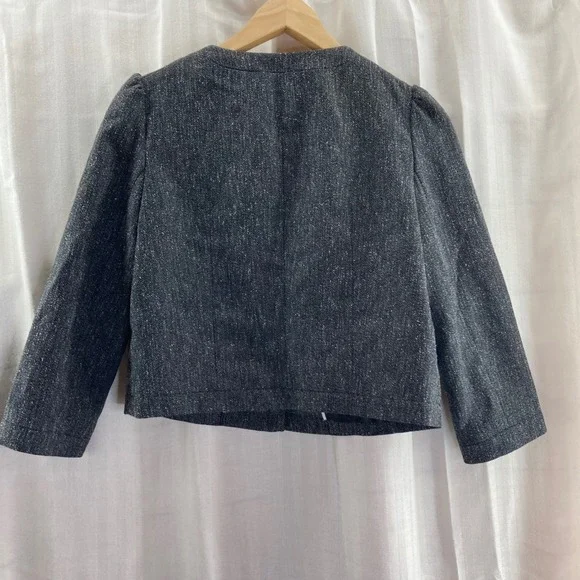Women's Tweed Cropped Blazer Jacket with Puff Sleeves Small Classic Old Money - Picture 2 of 6